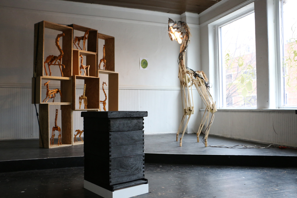 L to R: Michael E. Stasny, A Practice: Danny Bailey Reminds Everyone of What It Might Feel Like to Own the Solar System , 2014; morgan alexander, where have they gone? where are they going? (charred), 2014; Ian Cone, The Martyr for